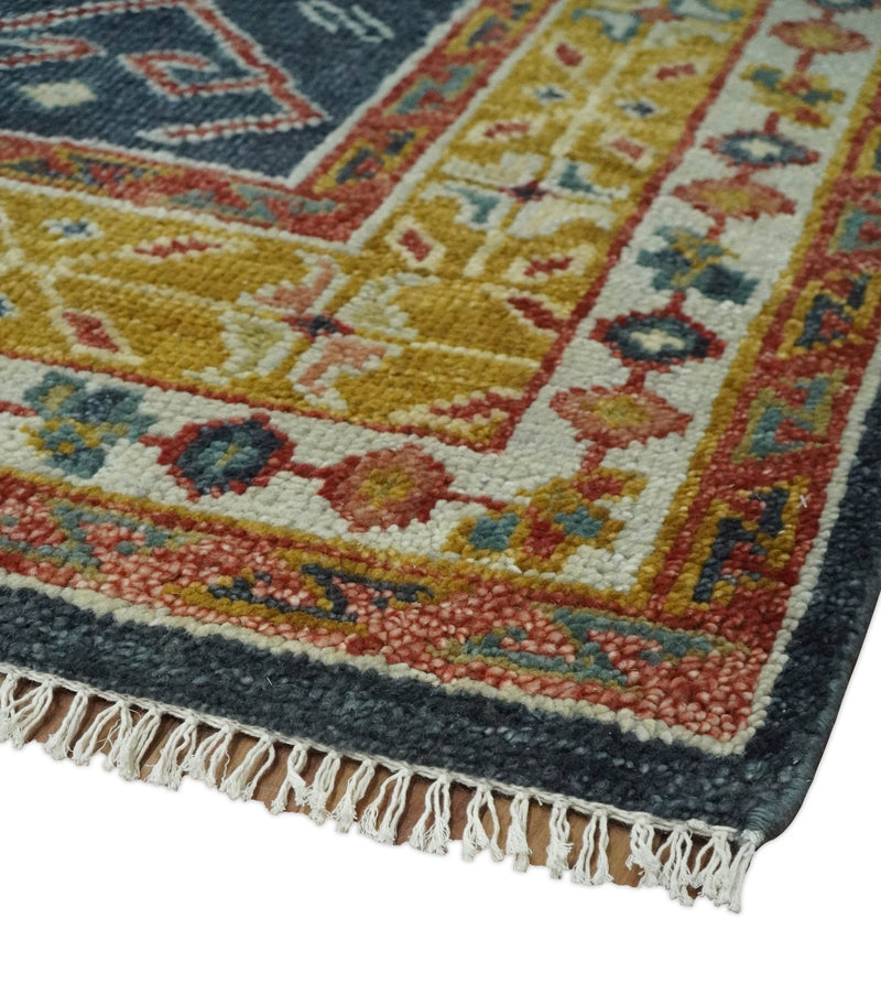 Hand Knotted Charcoal, Gold and Ivory Traditional Antique Wool Area Rug