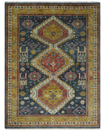 Hand Knotted Charcoal, Gold and Ivory Traditional Antique Wool Area Rug