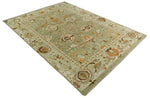 Custom Made Hand Knotted Green and beige Traditional Vintage Style Antique Wool Rug