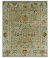 Custom Made Hand Knotted Green and beige Traditional Vintage Style Antique Wool Rug