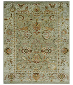 Custom Made Hand Knotted Green and beige Traditional Vintage Style Antique Wool Rug