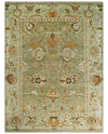 Custom Made Hand Knotted Green and beige Traditional Vintage Style Antique Wool Rug