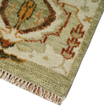 Custom Made Hand Knotted Green and beige Traditional Vintage Style Antique Wool Rug