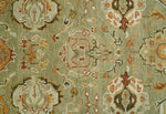 Custom Made Hand Knotted Green and beige Traditional Vintage Style Antique Wool Rug