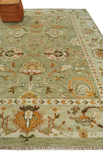 Custom Made Hand Knotted Green and beige Traditional Vintage Style Antique Wool Rug