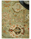 Custom Made Hand Knotted Green and beige Traditional Vintage Style Antique Wool Rug