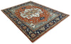 Hand Knotted Ivory, Blue and Rust Modern Traditional Heriz Serapi Multi Size Wool Area Rug