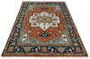 Hand Knotted Ivory, Blue and Rust Modern Traditional Heriz Serapi Multi Size Wool Area Rug