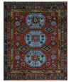 Hand Knotted Rust and Blue Traditional Antique look Multi Size Wool Area Rug