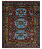 Hand Knotted Rust and Blue Traditional Antique look Multi Size Wool Area Rug