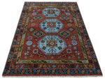 Hand Knotted Rust and Blue Traditional Antique look Multi Size Wool Area Rug