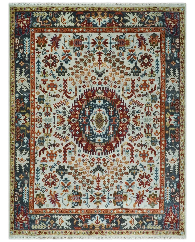 Hand Knotted traditional Oriental Ivory, Rust and Gray Multi Size wool Area Rug