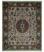 Hand Knotted traditional Oriental Ivory, Rust and Gray Multi Size wool Area Rug