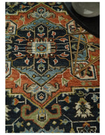 Rust, Blue and Aqua Traditional Heriz Hand knotted Multi Size wool Area Rug