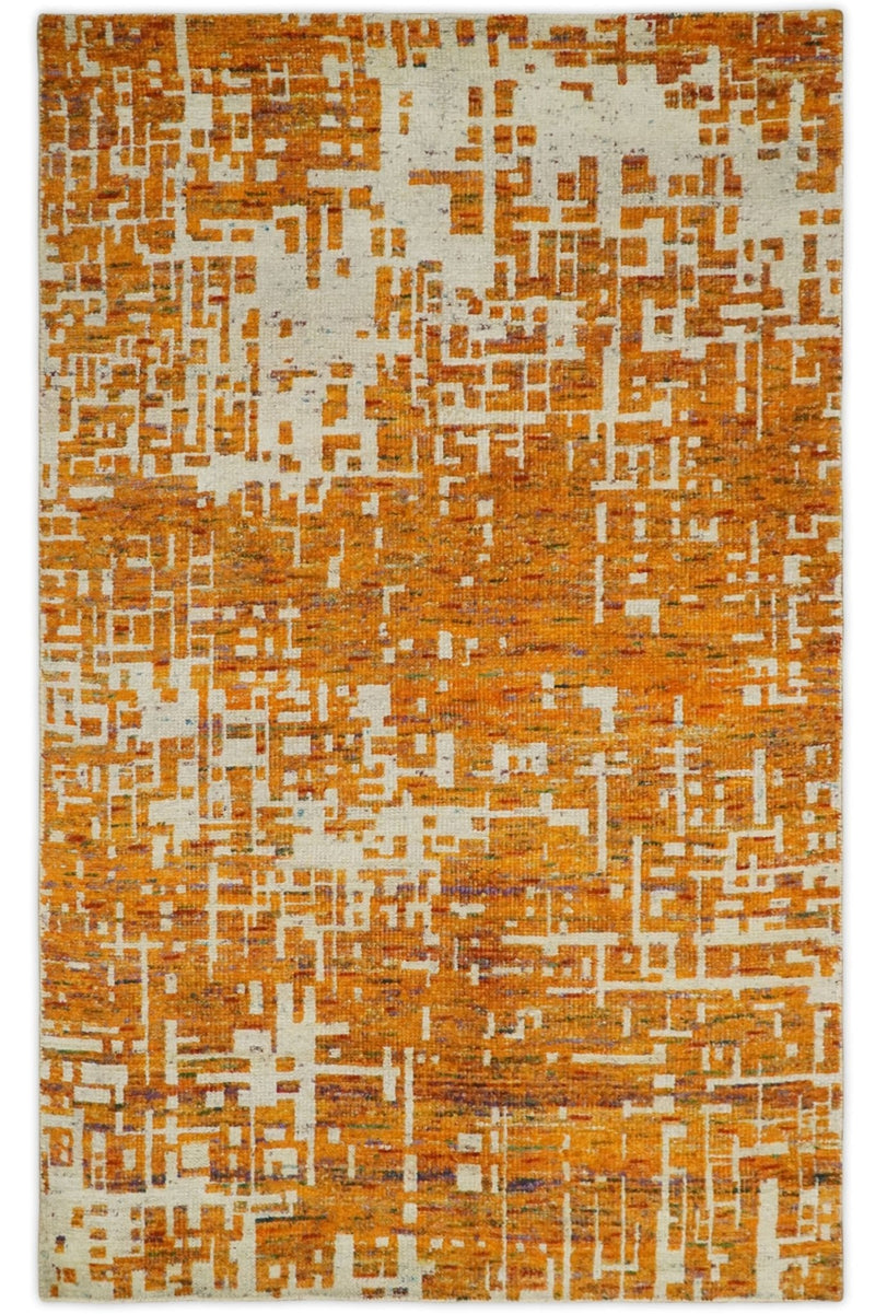 5x8 and 6x9 Gold, Rust and Ivory Modern Abstract Recycled Silk Rug