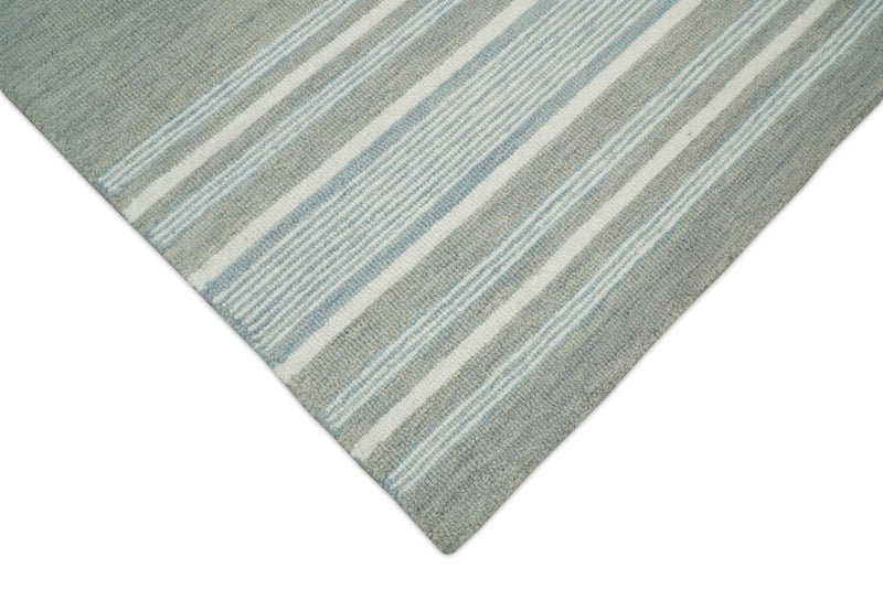 5x8 and 8x10 Hand Made Woolen Modern Stripes Ivory and Grey Area Rug | NAU003