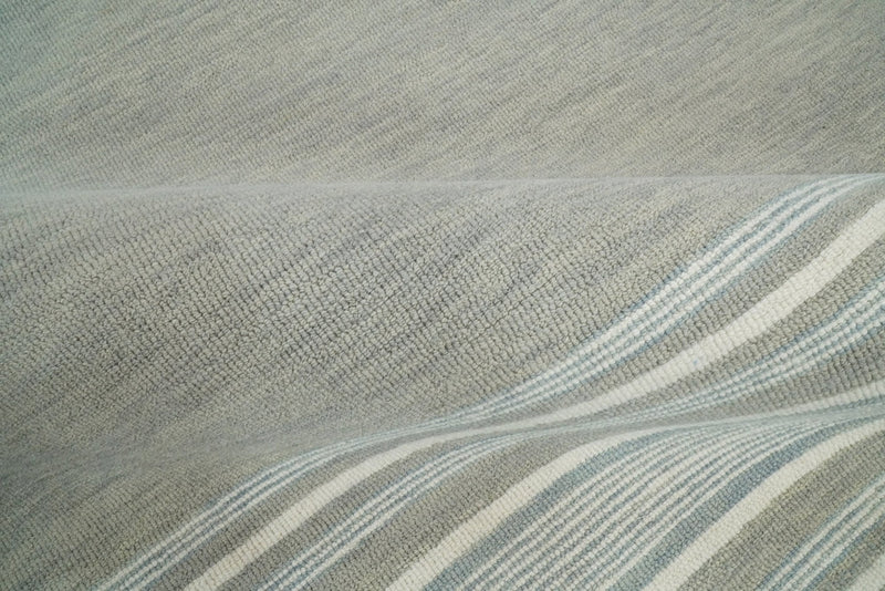 5x8 and 8x10 Hand Made Woolen Modern Stripes Ivory and Grey Area Rug | NAU003