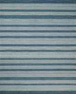 5x8 and 8x10 Hand Made Woolen Modern Stripes White and Blue Area Rug | NAU002