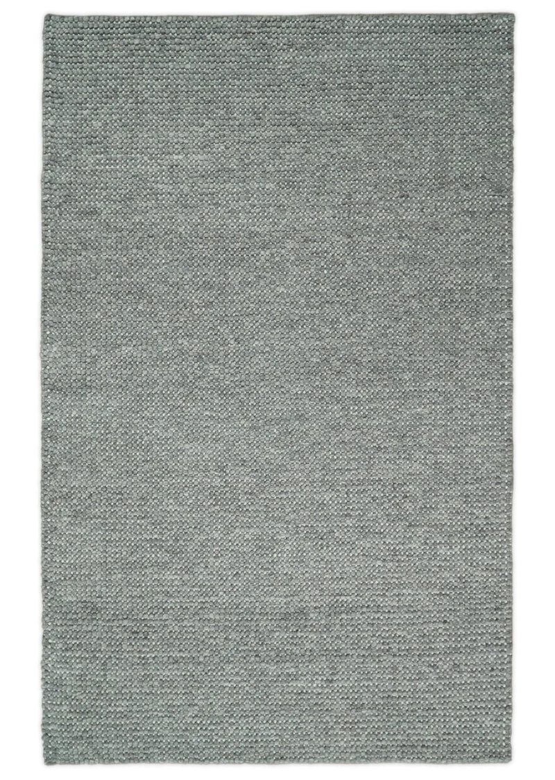 5x8 and 8x10 Solid Gray Chunky Handwoven Wool Area Rug, Layering Rug | TRD2381