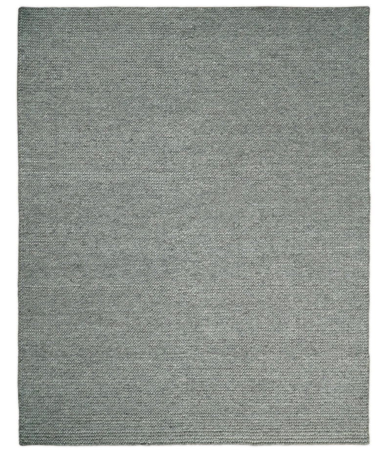 5x8 and 8x10 Solid Gray Chunky Handwoven Wool Area Rug, Layering Rug | TRD2381