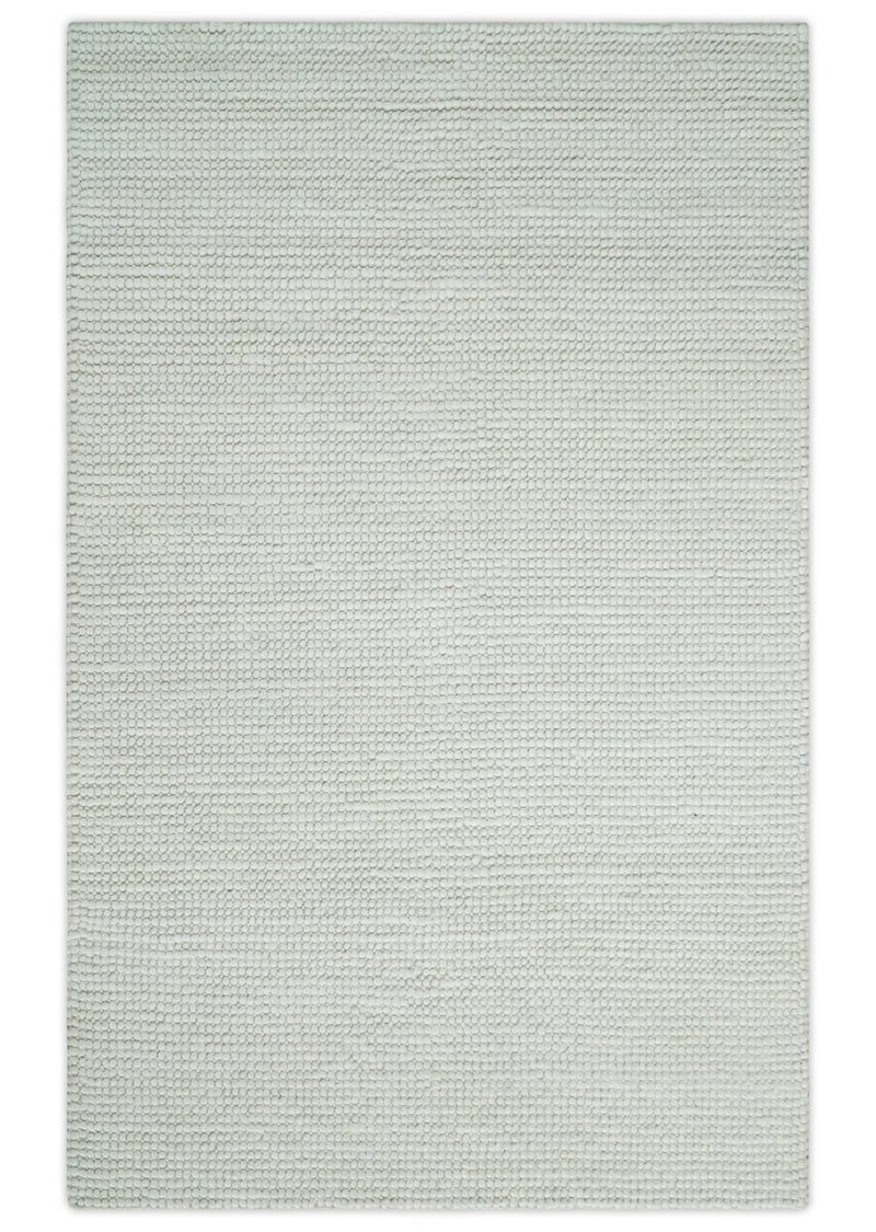 5x8 and 8x10 Solid Ivory Chunky Handwoven Wool Area Rug, Layering Rug | TRD2380