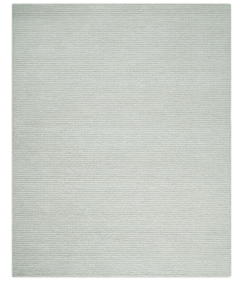 5x8 and 8x10 Solid Ivory Chunky Handwoven Wool Area Rug, Layering Rug | TRD2380