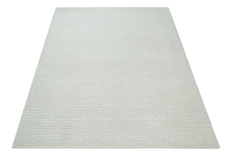 5x8 and 8x10 Solid Ivory Chunky Handwoven Wool Area Rug, Layering Rug | TRD2380