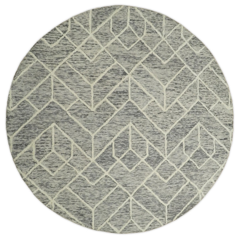 2.6x8, 6x6, 5x8, 6x9 and 8x11 Brown and Beige Hand Tufted Modern Geometric Wool Area Rug | TRD6373B