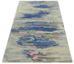 5x8 Blue and Silver Abstract Handmade Wool and Art Silk Area Rug