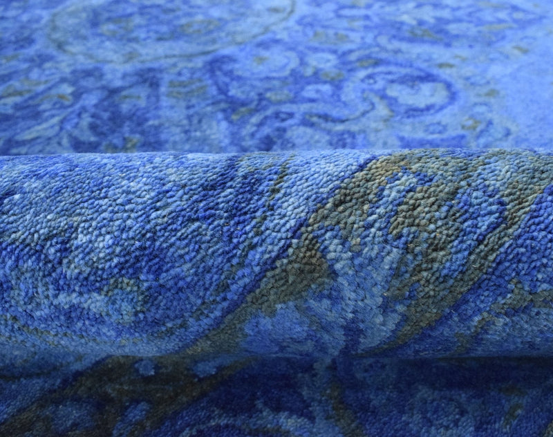 3x5, 5x8 Blue Handmade Overdyed Tone on Tone Wool Area Rug | TUF10