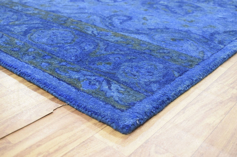 3x5, 5x8 Blue Handmade Overdyed Tone on Tone Wool Area Rug | TUF10