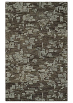 5x8 Brown and Ivory Blocks pattern Hand Tufted Farmhouse Wool Area Rug