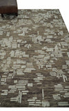 5x8 Brown and Ivory Blocks pattern Hand Tufted Farmhouse Wool Area Rug