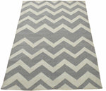 5x8 Dhurrie Rug, Gray and White Chevron Pattern Rug