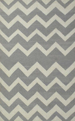 5x8 Dhurrie Rug, Gray and White Chevron Pattern Rug