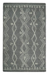 5x8 Gray and White Tribal Hand Hooked Textured Loop Area Rug | TRIB1