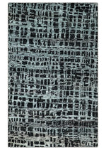 5x8 Hand Knotted Black and Silver Modern Abstract Contemporary Recycled Silk Area Rug | OP120
