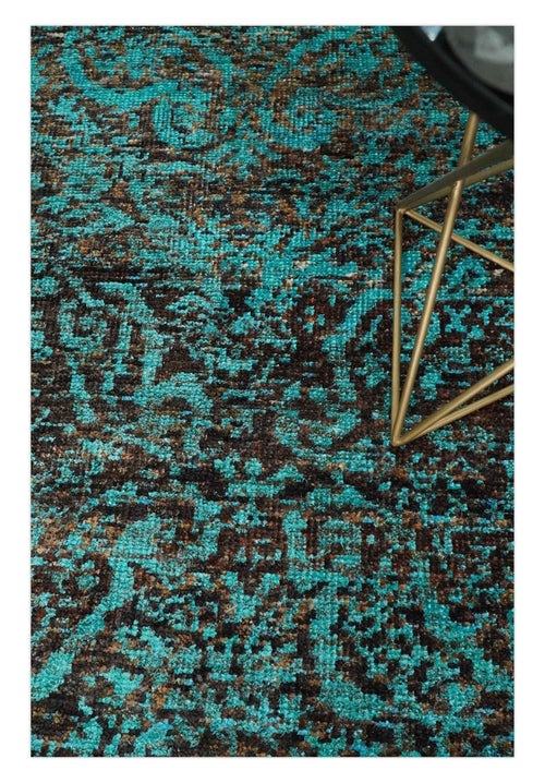 5x8 Hand Knotted Blue and Brown Modern Persian Style Contemporary Recycled Silk Area Rug | OP103