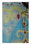 5x8 Hand Knotted Blue, Silver and Red Antique Persian Style Contemporary Recycled Silk Area Rug | OP86