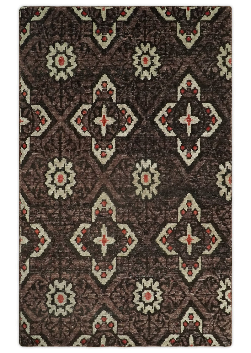 5x8 Hand Knotted Brown, Beige and Rust Antique Persian Style Contemporary Bamboo Silk Area Rug | OP69