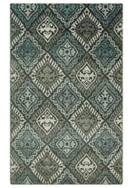 5x8 Hand Knotted Charcoal, Blue and  Ivory Antique Persian Style Contemporary Bamboo Silk Area Rug | OP88