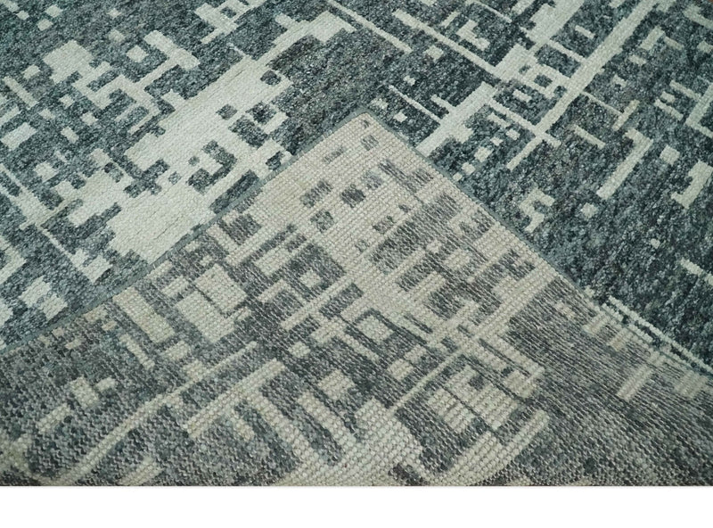 5x8 Hand Knotted Gray, Charcoal and Ivory Modern Abstract Contemporary Recycled art silk Area Rug