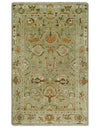 Custom Made Hand Knotted Green and beige Traditional Vintage Style Antique Wool Rug