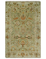 Custom Made Hand Knotted Green and beige Traditional Vintage Style Antique Wool Rug