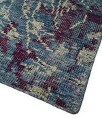 5x8 Hand Knotted Ivory, Blue and Purple Modern Abstract Contemporary Recycled Silk Area Rug | OP72