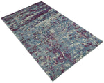 5x8 Hand Knotted Ivory, Blue and Purple Modern Abstract Contemporary Recycled Silk Area Rug | OP72