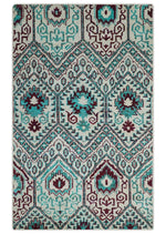 5x8 Hand Knotted Ivory, Blue and Red Antique Persian Style Contemporary Bamboo Silk Area Rug | OP114