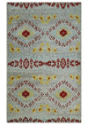 5x8 Hand Knotted Ivory, Red and Yellow Persian made of Recycled Silk Area Rug | OP95