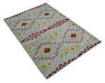 5x8 Hand Knotted Ivory, Red and Yellow Persian made of Recycled Silk Area Rug | OP95