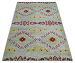 5x8 Hand Knotted Ivory, Red and Yellow Persian made of Recycled Silk Area Rug | OP95